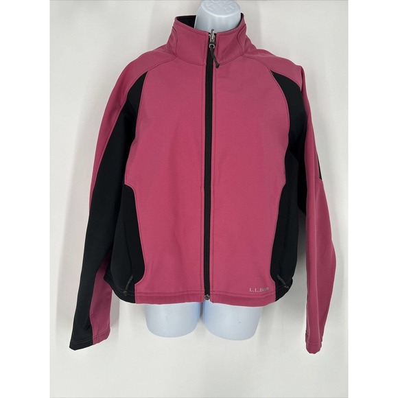 LL Bean Jacket Women L Long Sleeve Full Zip Lightweight‎ Pink Black Soft Shell - Picture 1 of 7